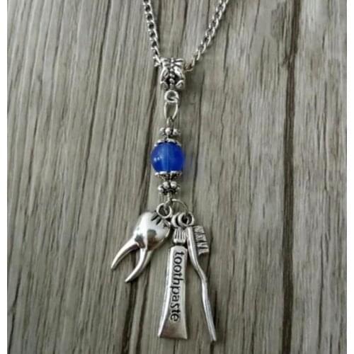 10Pcs Toothpaste & Toothbrush & tooth New Fashion Vintage Punk style Charm Glass beads Pendant&Necklace Gift Jewelry