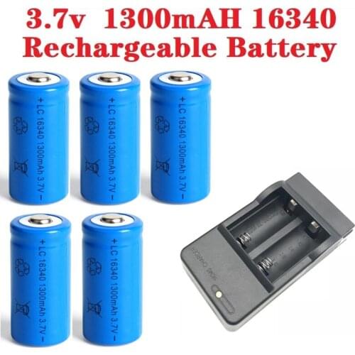 1300mAh 16340 Rechargeable Batteries CR123A 3.7V Li-ion Battery For RC Toys LED Flashlight Travel Wall Charger For 16340 Battery