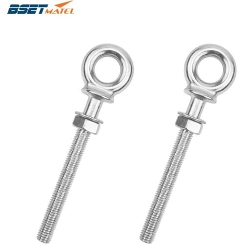 2PCS BSET MATEL M6 M8 M10 Marine Grade SS316 longer Lifting Eye Bolts lift bolt Screws Ring Loop Hole for Cable Rope