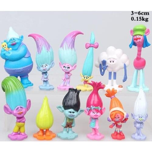 3-6cm 12pcs/Lot Trolls Figure Toy Poppy Branch Biggie Guy Diamond Smidge Cloud Guy With Long Hair Mini Model Dolls Toys Birthday