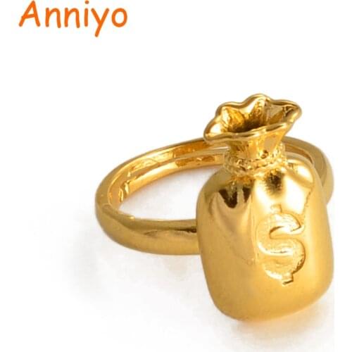 Anniyo Coin Symbol Money Bag Ring for Women Girls Gold Color Coins $ Jewelry Symbol of Wealth #220106
