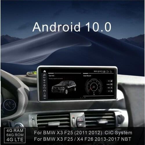 10.25 inch IPS 64G Android 10.0 player 4G LTE for BMW X3 F25 X4 F26 2011-2017 Car navigation multimedia
