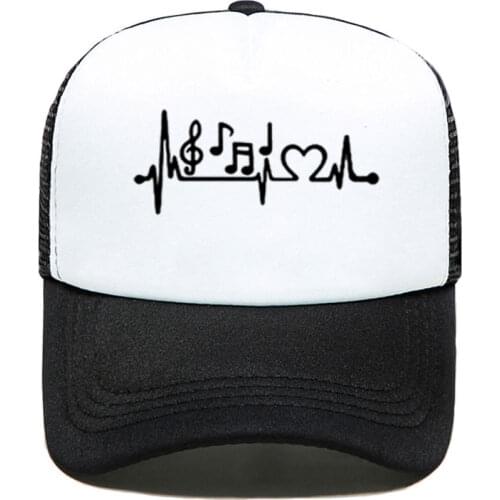 For Women Music Notes Heartbeat Letters Print Baseball Cap Trucker Hat Women Men Unisex Mesh Adjustable Size Parent-child Hats