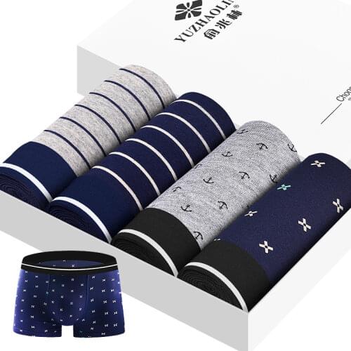 4pcs/lot Mens Boxer Men Underwear Underpants Fashion Striped Printed Cotton Shorts For Male Sexy Calzoncillos Plus Size