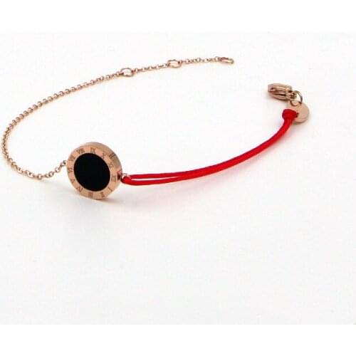Fashion Stainless Steel Red Rope Roman Numerals Round Charm Chain Bracelet Bangle Christmas Woman Party Gift