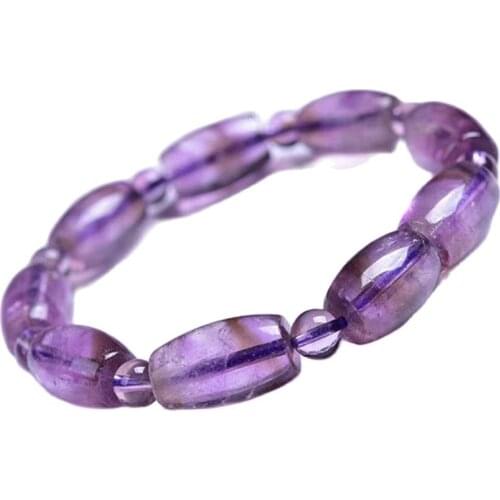 Purple crystal Natural Amethysts Elastic Bracelets Yoga Girls 10*15MM Bucket Beaded Rectangle Bangle Women Energy Gift