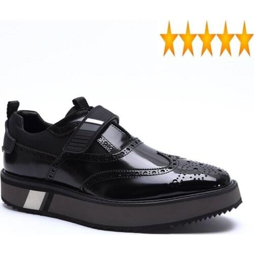 Brogue Men England Style Business Casual Carved 100% Real Leather Luxury Black Wedding Platform Shoes Footwear