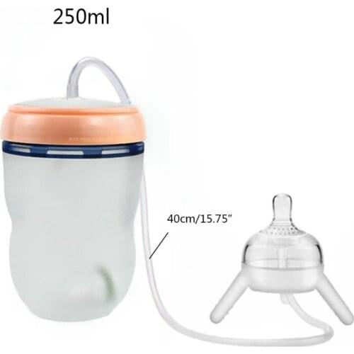 Handless Newborn Milk Bottle Self-Feeding Baby Bottle with Long Straw Tube Cup