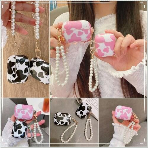 Ins Cows Texture Earphone Cover for Apple Airpods 1 2 Case Wireless Bluetooth for Air Pods Pro Luxury Pearl Bracelet Cases