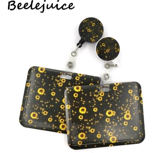 Sunflowers Flowers Card Holder Women Men Business Lanyard Badge Card Case Card Cover Student Lanyard ID Name Card Holder Bags