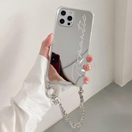 Wrist Chain Case For iphone 12Pro Max 11Pro 7 8 plus X XR XS SE Korea ins Fashion Heart Chain Mirror Protect Cover Love Bracelet