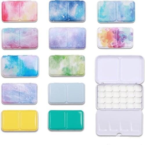 Color Empty Palette Case Tins Box Paint Storage Iron Box with 24 Half Pans For Watercolor Paints Painting Art Supplies