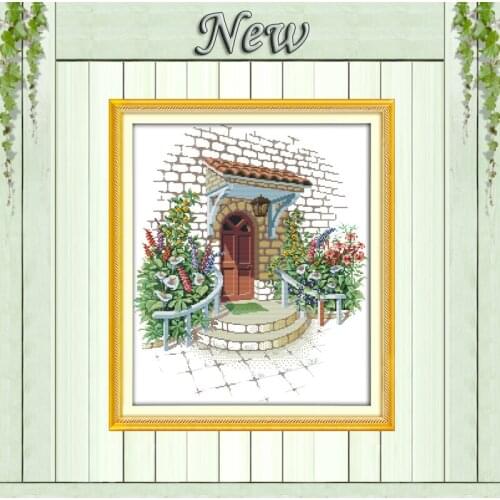 Flowers garden Scenery,11CT printed on canvas DMC 14CT Cross Stitch kits,embroidery needlework Set,DIY Scenic Crafts Home Decor