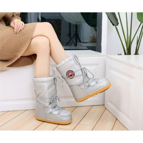 Parent-Child Children Snow Boots Winter 2019 Boys Girls Mid-Calf Lace-up Cotton Thick Sponge Waterproof Non-Slip Platform Boot