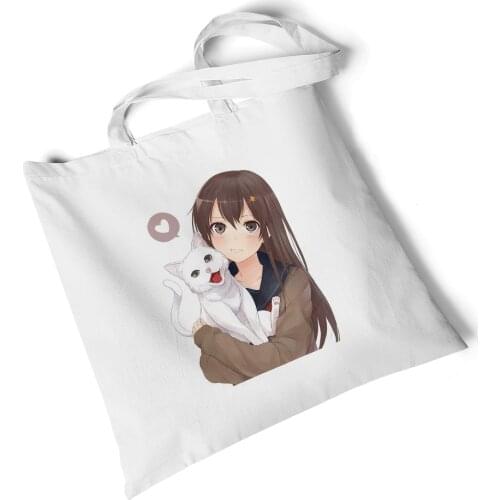 Focal20 Streetwear Character Print White Women Canvas Bag Foldable Shopping Bag Handbag Reusable Storage Tote Bag Shoulder Bag