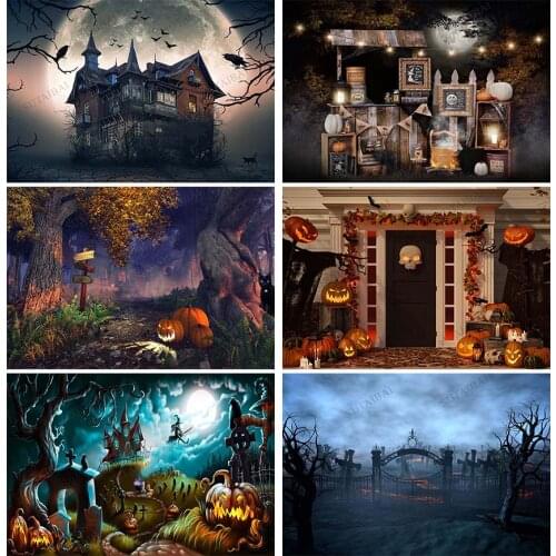 Halloween Backdrop Tombstone Castle Pumpkin Lantern Moon Baby Birthday Photography Background For Photo Studio Photophone