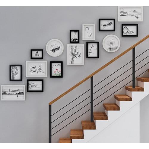 Stairs Photo Frame on The Wall Corridor 15 Piece Set Hanging Pictures 5 7 10 Inches Simple and Modern Decorative Paintings