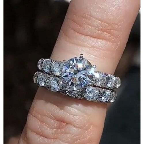 Exquisite Six Claw Inlay Zircon Wedding Ring Set Bride Crystal Engagement Ring Anniversary Jewelry Lovers Valentines Day Gift