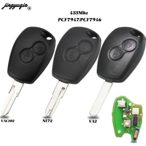 For Renault Duster Modus Clio 3 Twingo DACIA Logan Sandero 433Mhz PCF7947 PCF7946 ID46 Chip 10x 2 Button Remote Car Key