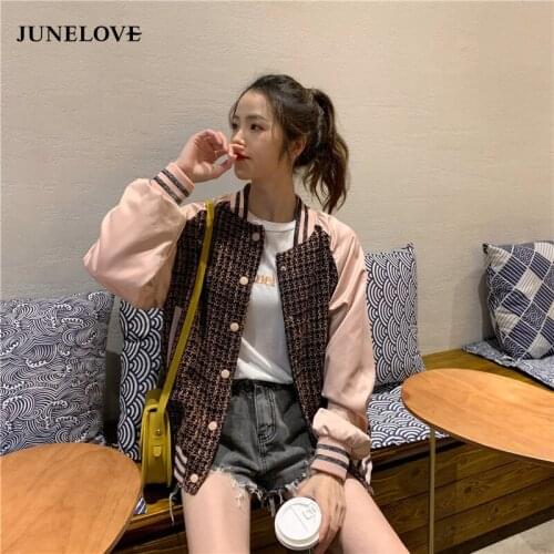 JuneLove spring women single breasted spliced jacket coats girl preppy style long sleeve jackets female patchwork coats outwears