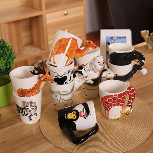 Ceramic Coffee Milk Ttea Mug 3D Animal Shape Hand Painted Deer Giraffe Cow Monkey Dog Cat Camel Elephant Horse Cup for friends