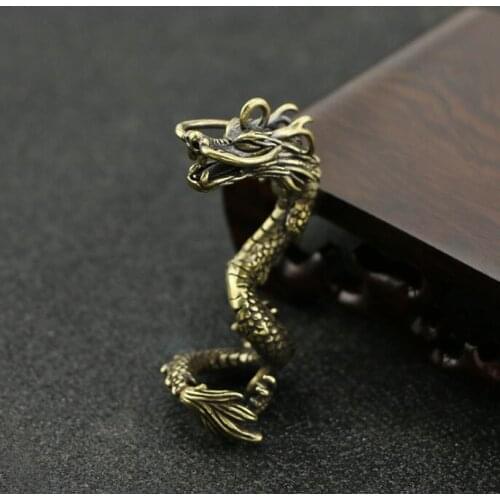 Collection Chinese Brass Carved Flying Dragon Exquisite Small Pendant Statue Gift
