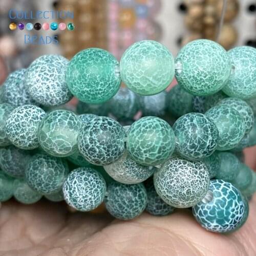Natural Green Frost Cracked Agates Onyx Stones Loose Round Beads For Jewelry Making 4-12 MM DIY Bracelets Accessories 15"