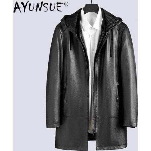 AYUNSUE 100% Genuine Leather Jacket Men Winter 2021 Mens Goat Skin Parkas Hooded Real Mink Fur Liner Coat Male Chaquetas Gxy258
