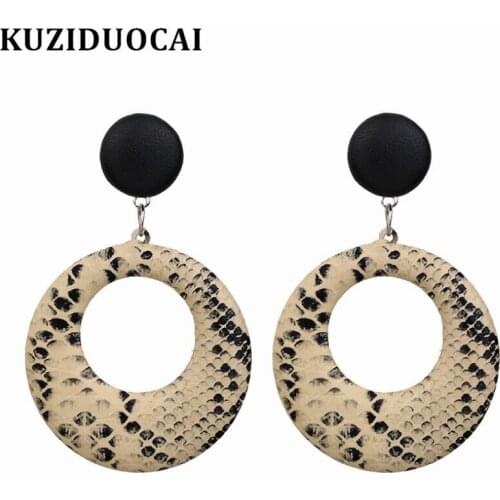 Kuziduocai New Fashion Jewelry Punk Bohe Leather Snakeskin Pattern Large Circle Statement Drop Earrings For Women Brincos E1409