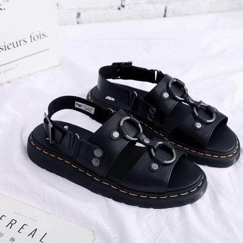 Summer high-end leather couple sandals for men and women, fashionable new casual mens shoes, outdoor DM Martin shoes