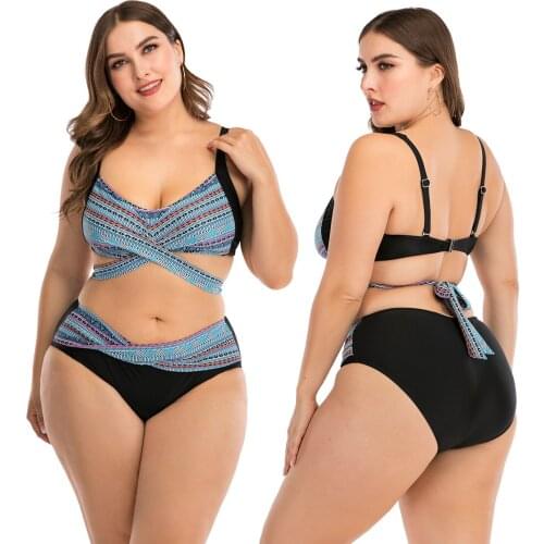 Summer Sexy Cross-Tie Bikini Set Big Cup Large Size Women Split Swimsuit Beach Two-pieces Set -40