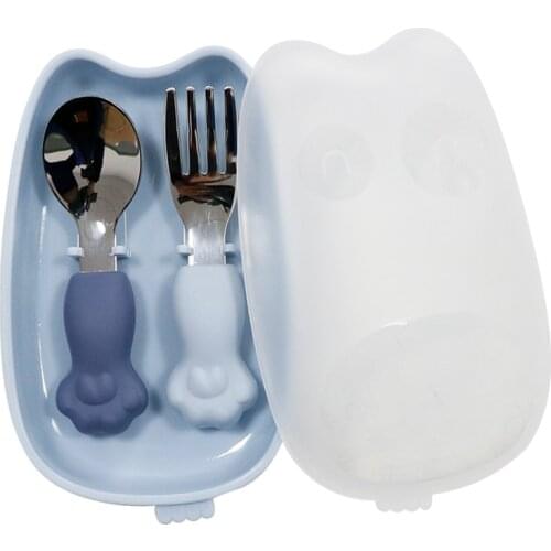 Baby Spoon Silicone Handle Stainless Steel Fork Set With Storage Case Feeding Cutlery Kids Feeder Children Training Infantil