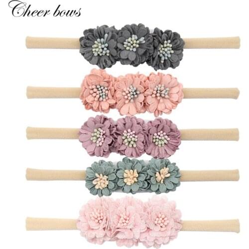 Cute Mini Artificial Flower Headband for Girls Handmade Nylon Elastic Hair Bands Baby Kids Headwear Birthday Hair Accessories