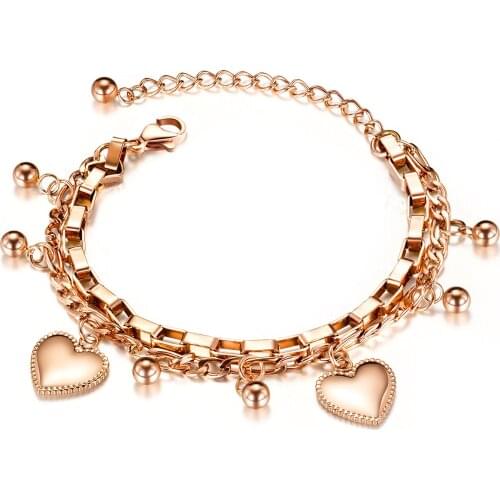 Fashion Multi-layer Stainless Steel Bracelets For women Love Hearts Beads Lock Crown Moon Temperamental Lady Jewelry All-match