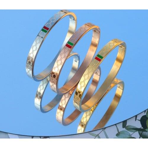 Fashion Women Charm Cuff Bracelets Bangle Gold Plating Stainless Steel Bangles 4mm 6mm 8mm Width Men Luxury Brand Jewelry Gift
