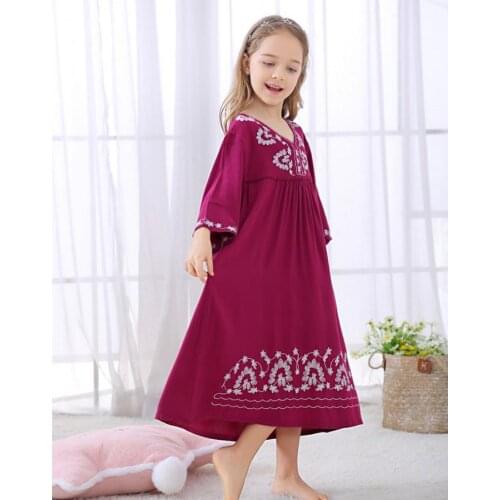 Summer Baby Girls Cotton Nightgowns Soft Comfortable Sleepwear Computer Embroidery Kids Nightdress Three Quarter Homewear Y826