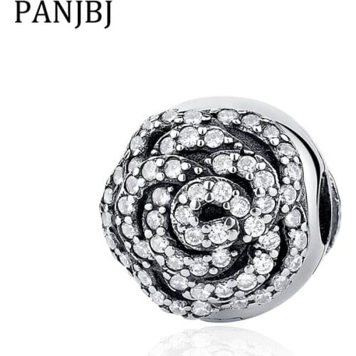 New 100% 925 Sterling Silver Bead Charm Crystal Rose Safety Clip Beads Charms Fit Bracelets Necklace DIY Women Jewelry