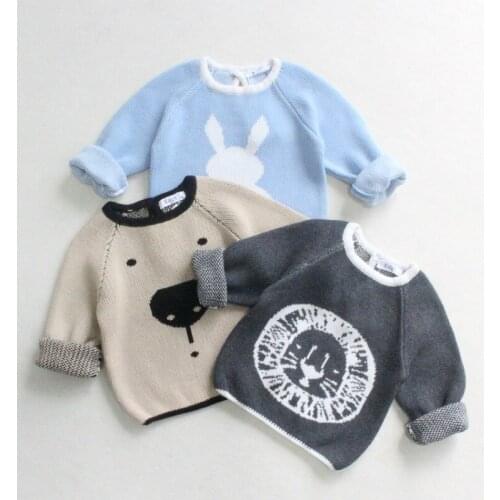 Autumn and Winter Girls Cute Printed Round Neck Sweater Childrens Cartoon Embroidery Cotton Comfortable Neutral Knitted Top