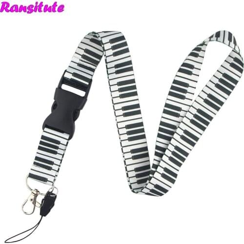 Ransitute Piano Keyboard Lanyard Key ID Card Mobile Phone Belt USB Badge Holder DIY Neckband Mobile Phone Decoration R542