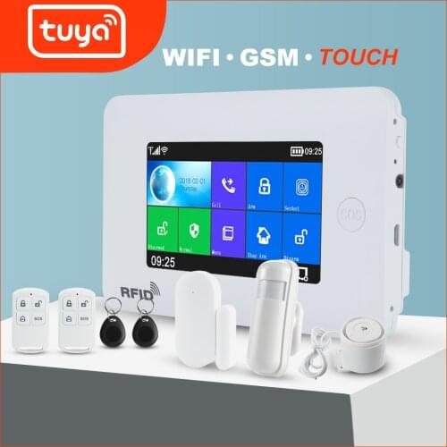 Awaywar WIFI GSM home Security Burglar smart Alarm System kit Tuya 4.3 inch touch screen APP Remote Control RFID Arm Disarm