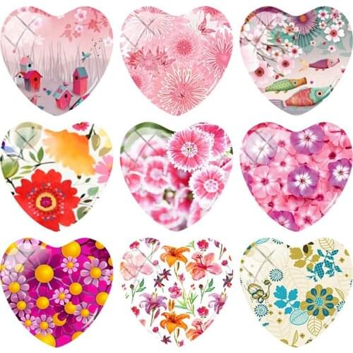 TAFREE LOVE Handmade Flowers Art Photo Heart shaped 25 mm Glass Cabochon Pattern Jewelry Making findings FL273