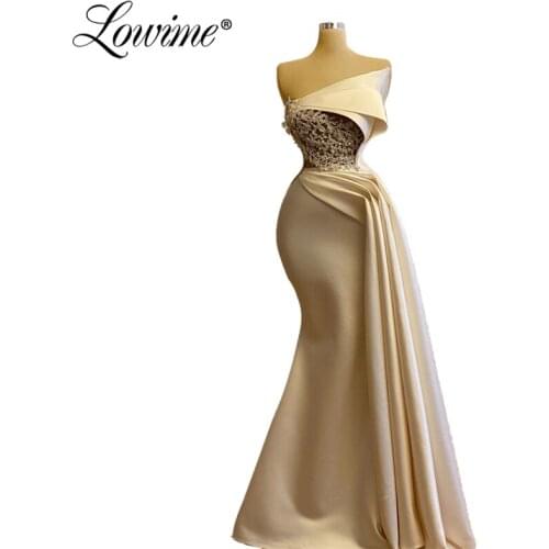 Light Champagne Mermaid Evening Dresses 2020 New Custom Middle East Women Formal Dresses Lace Beaded Party Dress Robe De Soiree