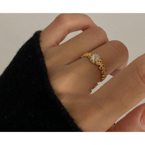 TIMEONLY Korean Fashion Opal Forefinger Open Ring Golden Metal Party Gift Rings for Women Ladies Vintage Jewellery New Hot Sale