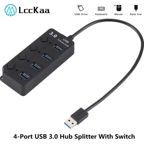 High Speed 4 Ports USB 3.0 Hub Splitter USB Hub 3.0 On/Off Switch with EU/US Power Adapter for MacBook Laptop PC Hot USB 3.0 HUB