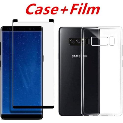 For Samsung Galaxy Note 8 Tempered Glass Screen Protector Full Cover 3D Curved Edge Protective Film Full Coverage + TPU Case