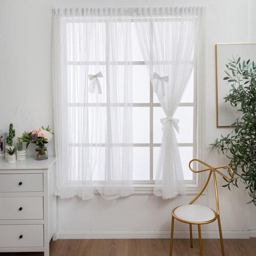 Velcro Free Punch Curtain Living Room Window Shade Balcony Bedroom Paste Tulle Screen White Sheer French Voile Home Decor TJ3657