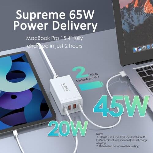 ILEPO 4 Ports 65W GaN USB C Fast Charger PD 65W 45W 20W QC3.0 Power Adapter For iPhone 12 Pro Max MacBook Laptop Huawei Samsung