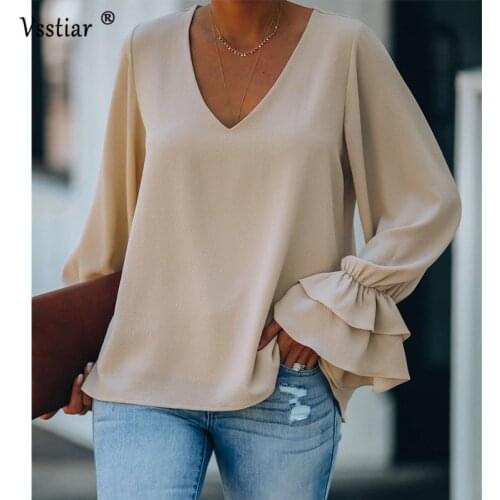Sexy Ruffles Women Shirts Fashion Long Sleeve Casual Loose Blouse 2020 Autumn Winter Elegant Office Ladies Tops Clothes
