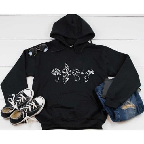 Fashion Mushroom Print Woman Sweatshirt Hooded Casual Female Hoodies Fleece Long Sleeve Woman Hoodies