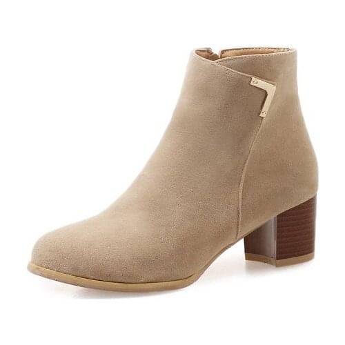 PQECFS Big size 32-46 high quality 2019 spring & autumn women solid metal decoration ankle boots 3 colors